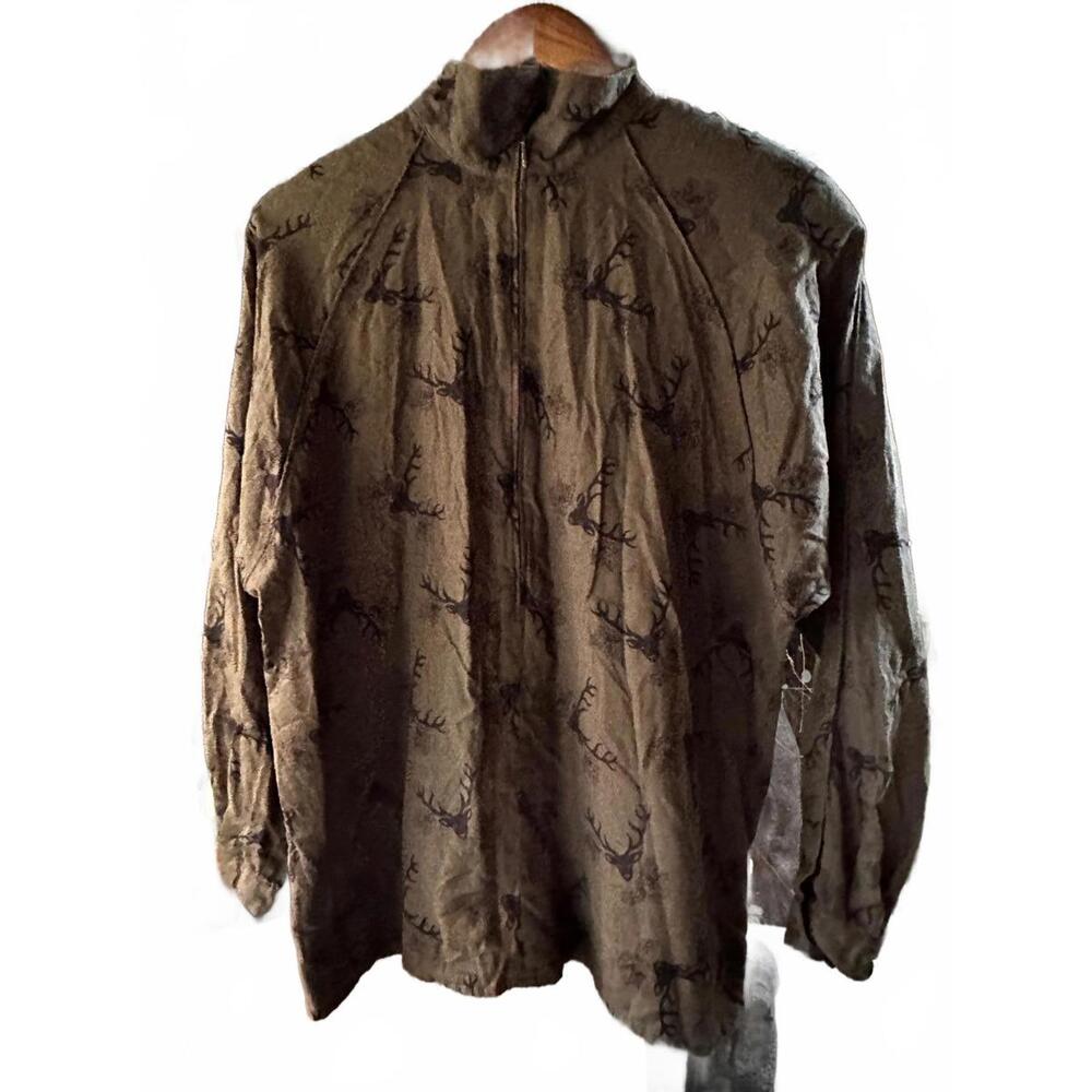 Vintage Mondi Hunting Stag Head Half Zip Pullover Olive